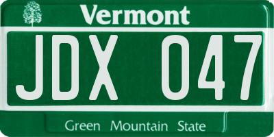 VT license plate JDX047