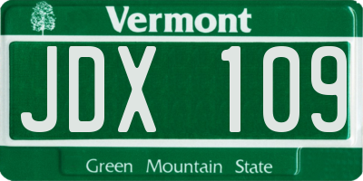 VT license plate JDX109