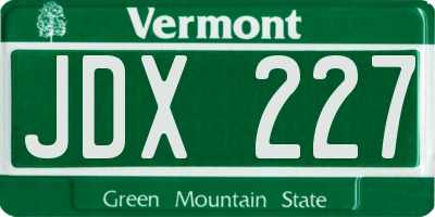 VT license plate JDX227