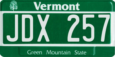 VT license plate JDX257