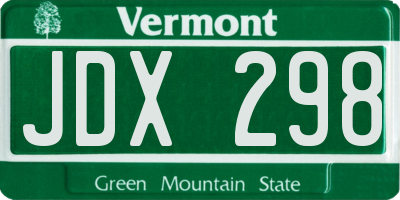 VT license plate JDX298