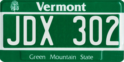 VT license plate JDX302