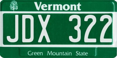 VT license plate JDX322