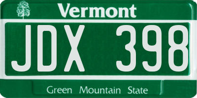 VT license plate JDX398
