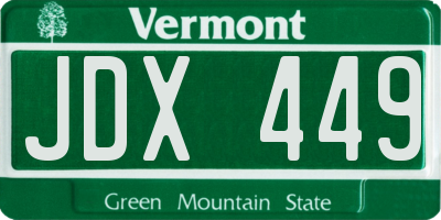 VT license plate JDX449