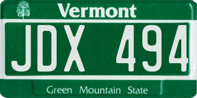 VT license plate JDX494