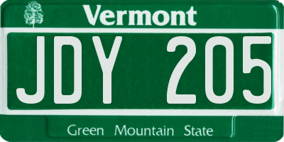 VT license plate JDY205