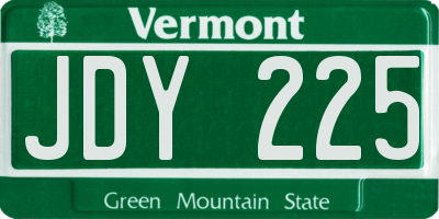 VT license plate JDY225