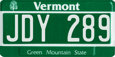 VT license plate JDY289