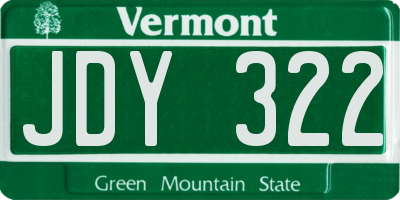 VT license plate JDY322