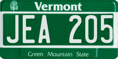VT license plate JEA205