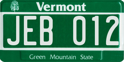 VT license plate JEB012