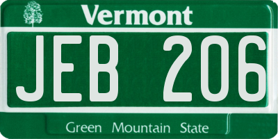 VT license plate JEB206