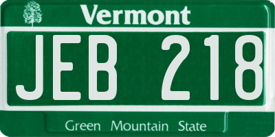 VT license plate JEB218