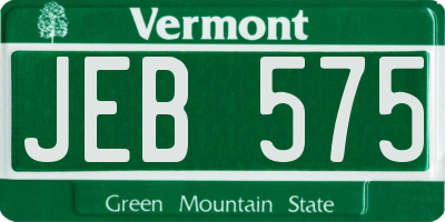 VT license plate JEB575