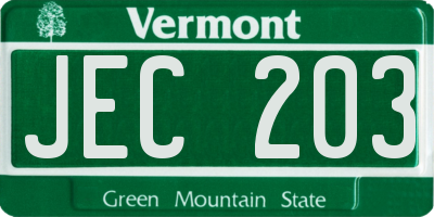 VT license plate JEC203