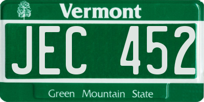 VT license plate JEC452