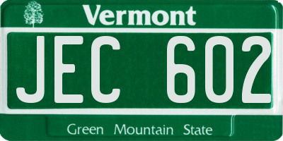 VT license plate JEC602