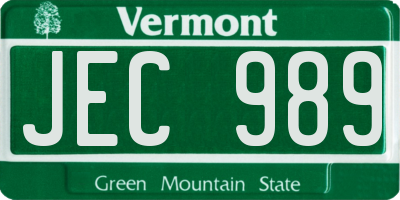 VT license plate JEC989