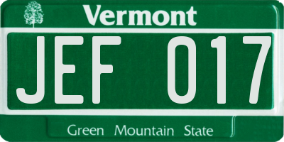 VT license plate JEF017