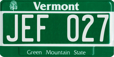 VT license plate JEF027