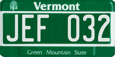 VT license plate JEF032