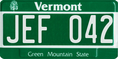 VT license plate JEF042