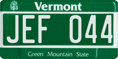 VT license plate JEF044