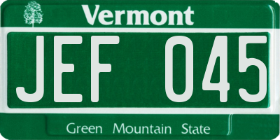 VT license plate JEF045