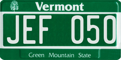 VT license plate JEF050