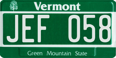 VT license plate JEF058