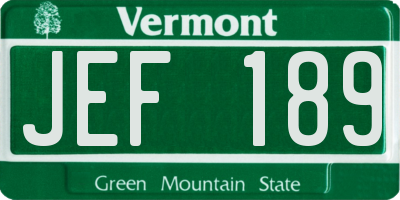 VT license plate JEF189