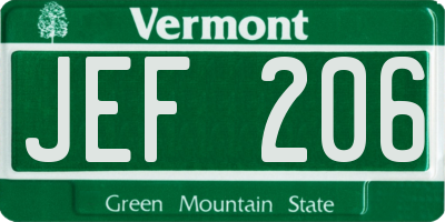 VT license plate JEF206