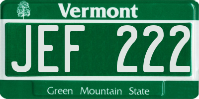 VT license plate JEF222