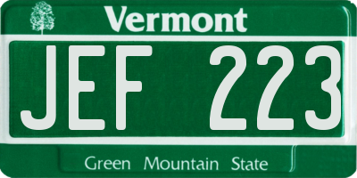 VT license plate JEF223