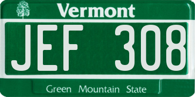 VT license plate JEF308