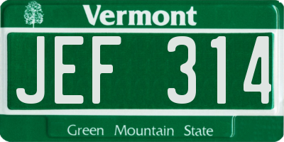 VT license plate JEF314