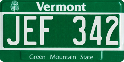 VT license plate JEF342