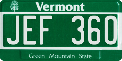 VT license plate JEF360