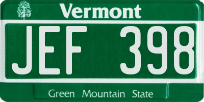 VT license plate JEF398