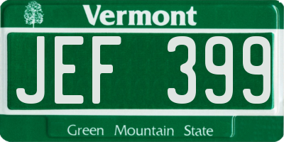 VT license plate JEF399