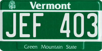 VT license plate JEF403