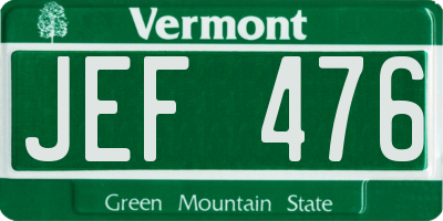 VT license plate JEF476