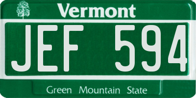 VT license plate JEF594