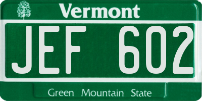 VT license plate JEF602
