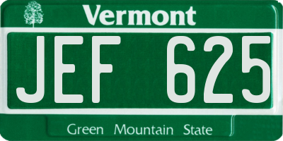 VT license plate JEF625