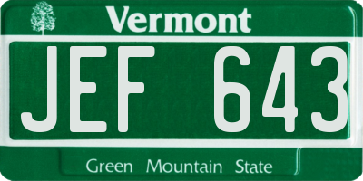 VT license plate JEF643