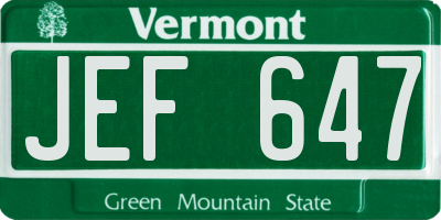 VT license plate JEF647