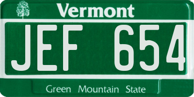 VT license plate JEF654