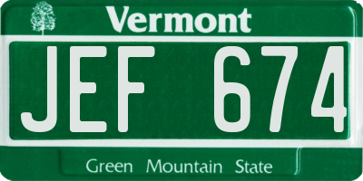 VT license plate JEF674